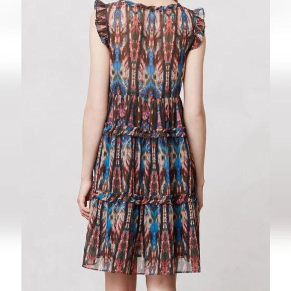 Sandro Multicolor Sleeveless Ruffle Dress Size 2/S Boho Chic - Picture 4 of 15